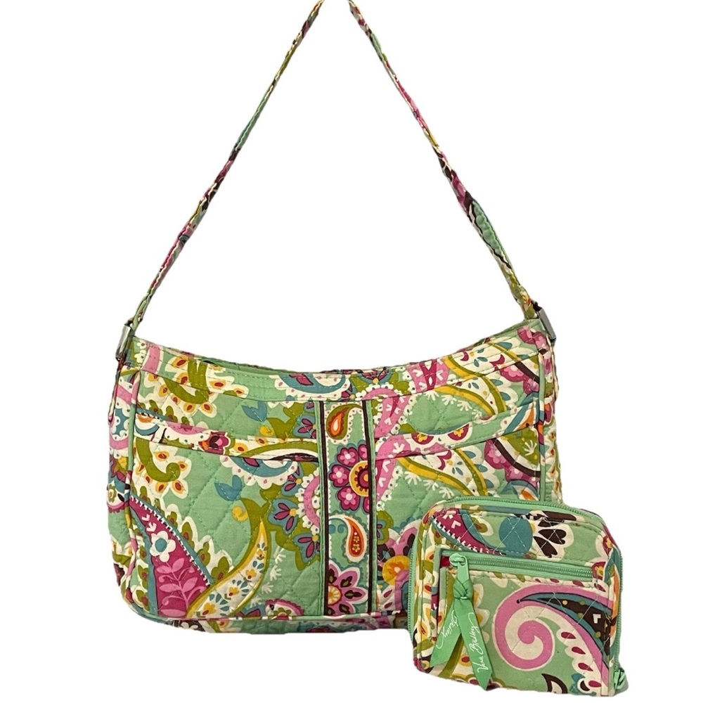 VERA BRADLEY TUTTI FRUITY Shoulder Bag & Matching Wallet Green & Pink Paisley